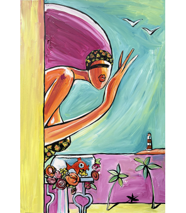 Elle donne à manger aux poissons